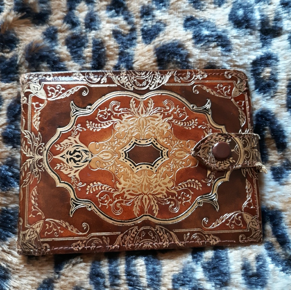 Beautiful Leather Gold Foil Tribal Stamped Wallet